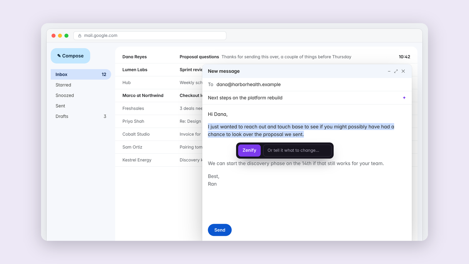 Illustration of Email Zenmaster in use