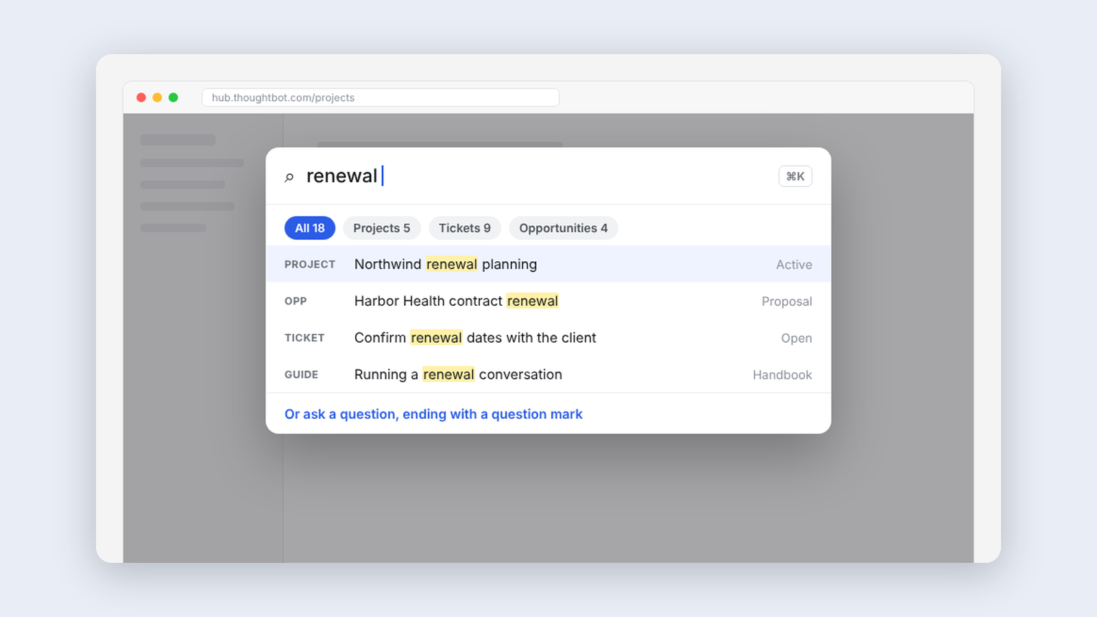 Illustration of Hub Search in use